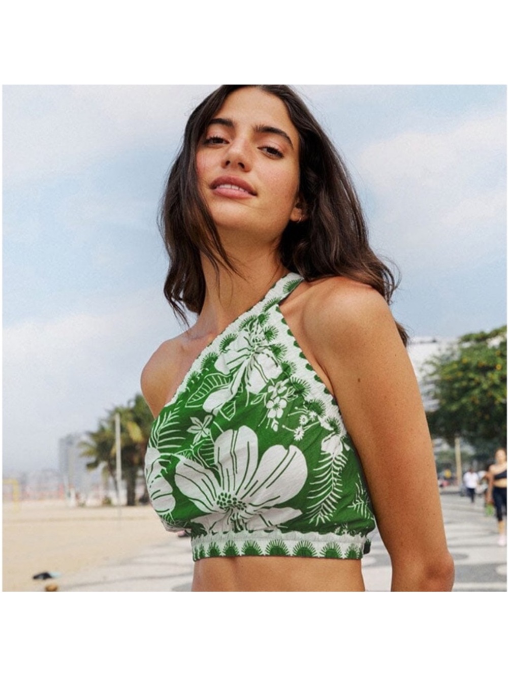 Farm Rio Off-White Green Macaw Elegance Crop Top Sz L